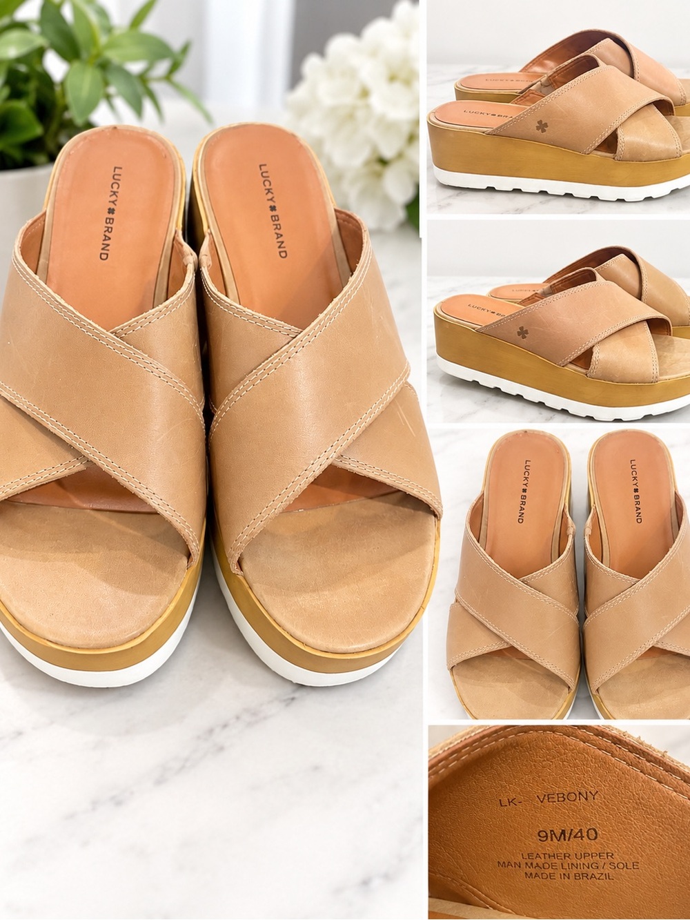 Lucky Brand Tan Crisscross Platform Slide Mules